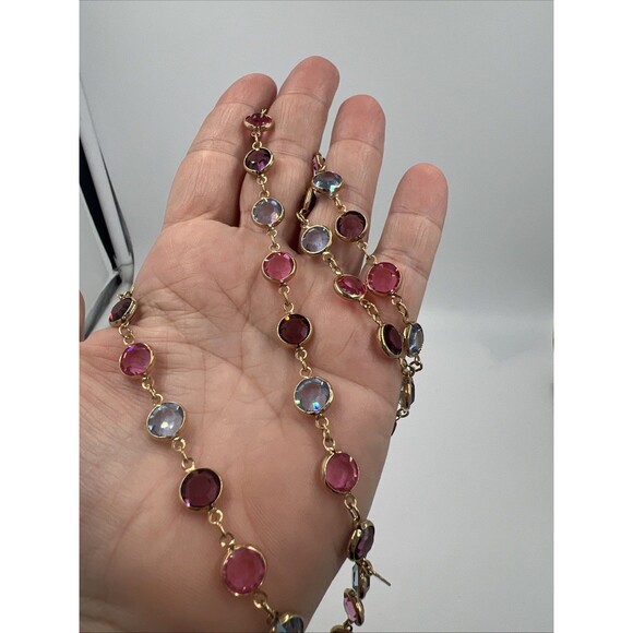 Swarovski Necklace Gold Plate Purple Pink Blue White Crystals 36" Swan Hang Tag - Picture 4 of 8